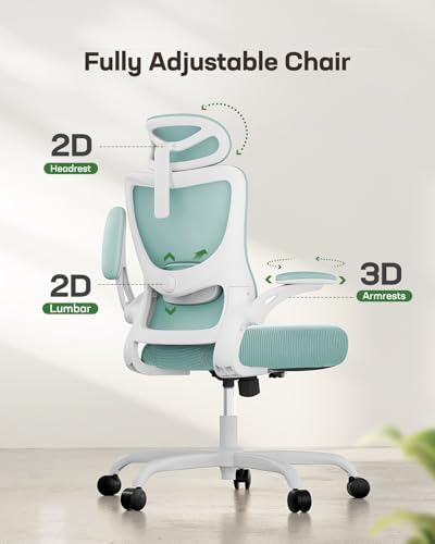 Marsail Ergonomic Office Chair: Office Desk Chair with High Back Mesh and Adjustable Lumbar Support Rolling Work Swivel Task Chairs with Wheel 3D Armrests and Headrest - color: Blue