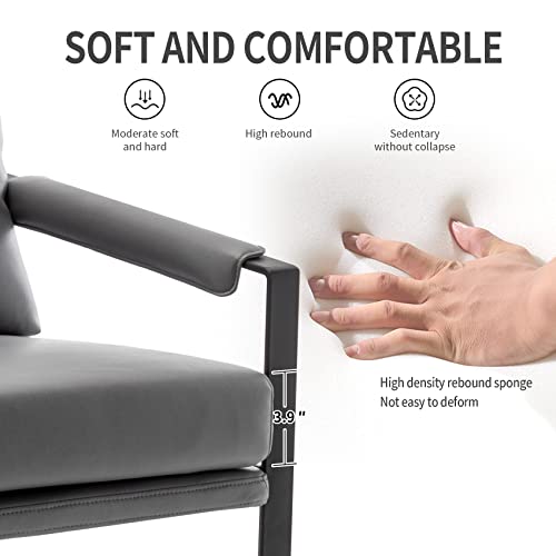 Modern Faux Leather Accent Chair, Upholstered Armchair with Metal Frame, Thick Seat Cushion and Oversized Back Pillow, Easy-Clean Lounge Chair for Living Room, Bedroom, Office and Reception - color: Dark Grey