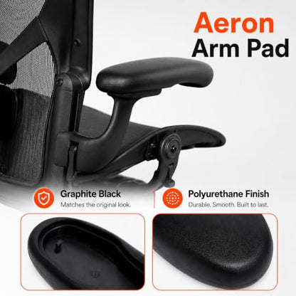 Office Chair Arm Pads for Aeron Chair Graphite, Polyurethane, 2 Pack | Replacement for Herman Miller Classic Aeron Chair, Graphite Finish, Comfortable Desk Armrest Pads