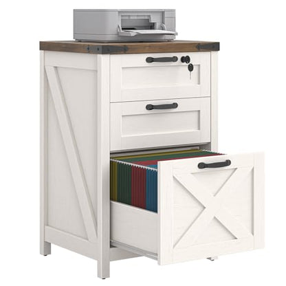 Farmhouse 3 Drawers File Cabinet with Lock for Home Office, Rustic White - color: Rustic White, size: 3 Drawers
