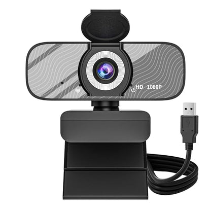 Gozvrpus USB HD Webcam with Built-in Microphone and Rotatable Tripod, 1080P Video, Wide Angle Camera, Privacy Cover, for Desktop PC or Laptop Computer （Grey）