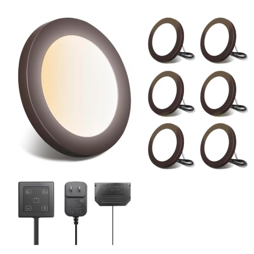 V4light Wired LED Puck Lights, Under Cabinet Lighting Touch Dimmer, 6 Pack - color: Brown, size: 6 Pack