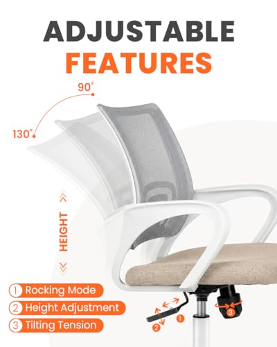 NEO CHAIR Office Computer Chair Ergonomic Mid-Back Mesh Desk Chair, Beige | Breathable Mesh Back with Lumbar Support, Height Adjustment, Smooth Rolling Casters for Home Office, Study or Gaming Setup - color: Beige