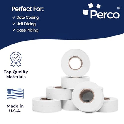 Perco 1 Line White Labels - 8,000 Blank Price and Date Gun Labels for Perco Lite, X, Plus and Pro 1 Line Price and Date Guns- 8 Rolls, 1 Sleeve - Made in USA - color: White, size: 1 Sleeve