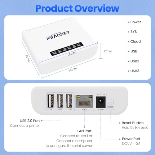 Wireless Print Server to Share 3 USB Printers Over Local Network - size: 3 USB Port