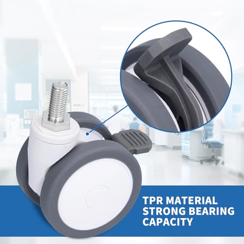 Desk Chair Wheels Replacement Noiseless Swivel Caster Wheels Medical Rubber TPR 3in Thread Aluminum Alloy 75mm Caster M12 for Home Office Chair Furniture