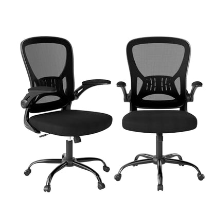Youhauchair Office Chair Set of 2, Ergonomic Home Office Desk Chairs with Flip-up Arms and Lumbar Support, Height Adjustable, Black - color: Black, size: Set of 2