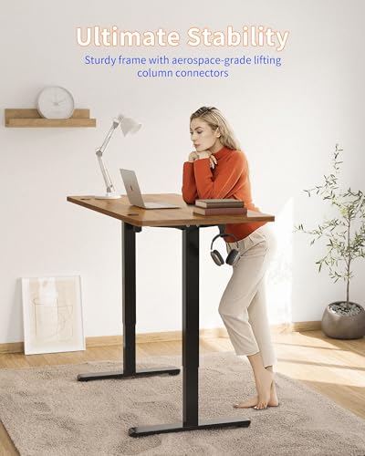 YIHAYO Electric Standing Desk, 55 x 24 Inches Stand Up Desk with Splice Board, Adjustable Height Desk, Computer Desk for Home Office, Black Frame/Rustic Brown Top - color: Black Frame/Rustic Brown Top, size: 55*24 Inch