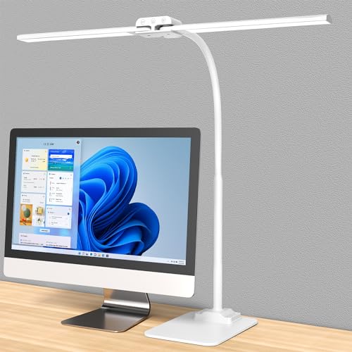 KableRika Desk Lamp Double Light: Bright Led Desk Lights for Home Office - Eye Care Reading Table Lamps with Base - Dimmable Desktop Lighting for Computer Monitor Study Drafting - color: White-Base