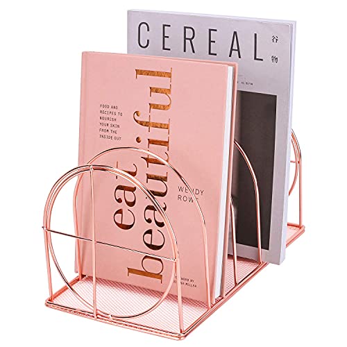 File Sorter Organizer, 5 Section Magazine Holder Rack, Desktop Round Wire Book Stand for Mail, Paper, Document, Folder, Record and Desk Accessories, Rose Gold - color: Round Shape-rg