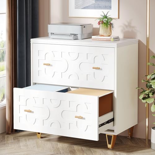 Tribesigns 2-Drawer Lateral File Cabinet, Warm White and Gold | Modern, Legal/Letter/A4 Size, Large Storage, Printer Stand, Home Office - color: Warm White & Gold