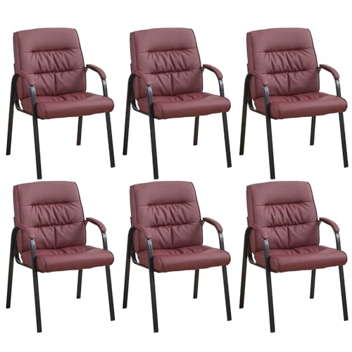 Big&Wide Office Guest Reception Chairs Set of 6, Conference Room Chairs Waiting Room Chairs, Modern Leather Office Desk Chair No Wheels - color: Burgundy, size: 6 Pack