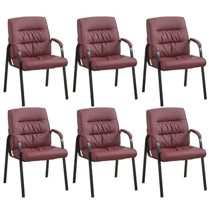 Big&Wide Office Guest Reception Chairs Set of 6, Conference Room Chairs Waiting Room Chairs, Modern Leather Office Desk Chair No Wheels - color: Burgundy, size: 6 Pack