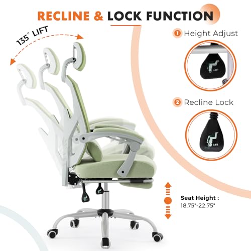 Sweetcrispy Office Computer Desk Chair, Ergonomic High-Back Mesh Rolling Work Swivel Chairs with Wheels, Comfortable Lumbar Support, Comfy Arms for Home, Bedroom, Study, Student, Green | High-Back Mesh, 360° Rolling Work, Comfy Arms, Home Office Bedroom S