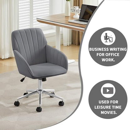 YITAI Velvet Office Desk Armchairs with Silver Base and Wheels,Modern Height Adjustable 360 Degree Swivel Upholstered Vanity Chairs for Living/Room Bedroom/Study,Gray - color: Silver Gray