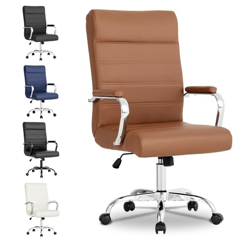 Office Desk Chair,Modern Leather Conference Room Chairs,High Back Home ofiice Chair,Adjustable Height Swivel Executive Computer Chair with Armrest and Padded Seat,Brown - color: Brown