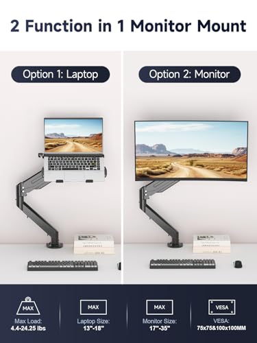 Suptek Laptop Desk Mount,Fully Adjustable Monitor and Laptop Mount Stand for 13-18 Inch Notebook and 17-35 inch Monitor Screen,Holds 24.25lbs with Vented Tray - style: Laptop Mount