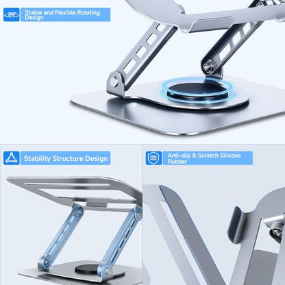 Leeboom 360° Rotating Laptop Stand, Aluminum Riser with Ergonomic Design - color: light silver