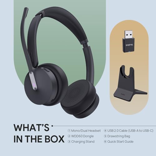 Yealink WH64 Mono Hybrid Wireless Headset with Mic DECT Dongle & Bluetooth | Teams Zoom Certified Headphones with Charging Stand, 492ft Range, 3X Noise Canceling Mic, 26H Battery for PC Cell Phones - style: WH64 Hy-Mono with Stand