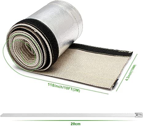 Heat Shield Sleeve Fuel Line Wire Sleeve for Ultimate Heat Protection, 1" I.D. x 10FT with 10PCS Stainless Steel(304) Cable Ties - Silver - color: Silver, size: 1ID*10FT
