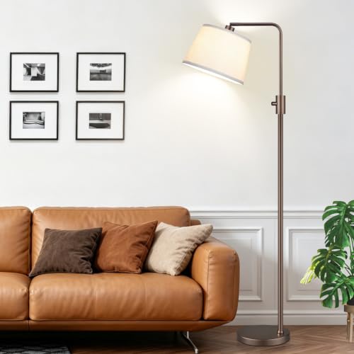 Nintiue [Upgraded] Dimmable Floor Lamp, 1000 Lumens LED Edison Bulb Included, Modern Arc Standing Tall Brown Floor Lamp for Living Room Bedroom Office Dining Room - color: Brown-Beige Linen Shade