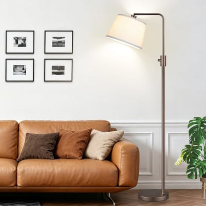 Nintiue [Upgraded] Dimmable Floor Lamp, 1000 Lumens LED Edison Bulb Included, Modern Arc Standing Tall Brown Floor Lamp for Living Room Bedroom Office Dining Room - color: Brown-Beige Linen Shade