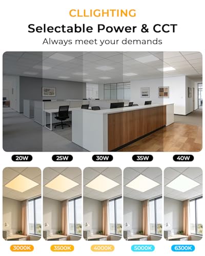 2x2 LED Flat Panel Light 2Pack 5CCT Selectable, 0-10V Dimmable | 5000LM, 3000K/3500K/4000K/5000K/6300K Adjustable, 20W/25W/30W/35W/40W Selectable, Recessed Drop Ceiling Lighting for Office - size: 2 Feet by 2 Feet