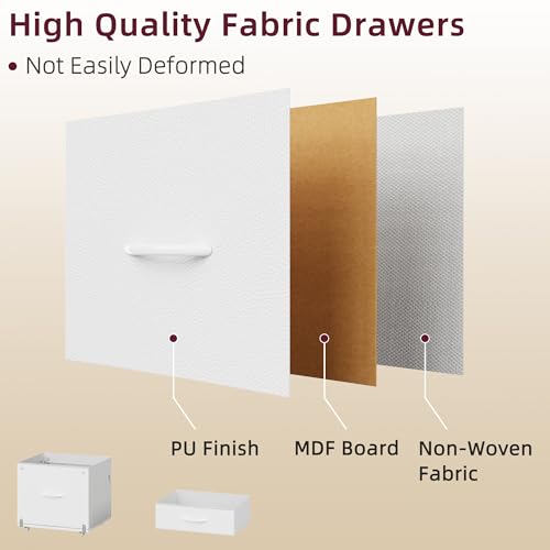 HIGDBFE File Cabinet with 2 Fabric Drawers & Dual Shelves, White | 2-Tier Printer Storage, Letter File Drawer, Reversible Side Bag, Smooth Drawer Slides, Rolling Support Board Prevent Collapse - color: White