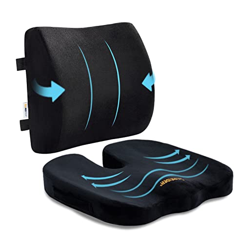 SAIREIDER Seat Cushion and Lumbar Support Pillow for Office Chair, Memory Foam Car Seat Cushions Back Support Pillows, Help Relieve Pain of Back, Lumbar, Tailbone and Sciatic Nerve（Black） - color: Seat Cushion&lumbar Pillow-black