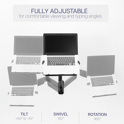 VIVO Height Adjustable Pneumatic Extended Arm Laptop Wall Mount, Full Motion Articulating Notebook Tray, Fits 10 to 15.6 inch Screen, Black, MOUNT-V001GL - color: Black