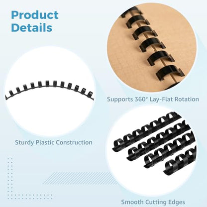 100 Pcs Plastic Binding Combs, 1/2 Inch Diameter 21-Ring Comb Binding Spines, 80 Sheet Capacity for A4 Documents, Reports, Manuals, Photo Albums and Office Supplies