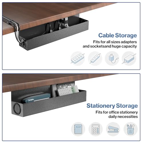 POCHAR Under Desk Cable Management Tray, 16.5" Extended Wire Organizer | Slim 3" Profile Steel Power Strip Holder, Screw-Mount Cord Hider for Wide Standing Desk Home Office - size: 16.5 inch