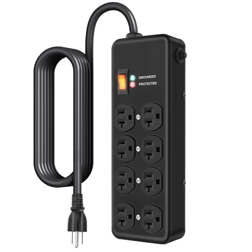 HEZI 20Amp Heavy Duty Surge Protector with 8 Outlets,10FT Extension Cord - size: 10FT, style: 20A