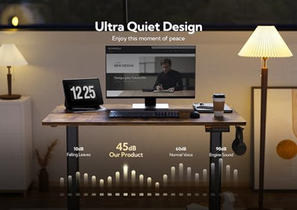 Claiks Electric Height Adjustable Standing Desk, 35x20 Inch, Rustic Brown | Smooth Height Adjustment, 3 Memory Presets, Cable Management Hub&Hook, Stable Steel Frame, 176lbs Capacity, Easy Assembly - color: Rustic Brown, size: 35