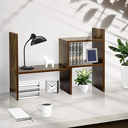 BROWN-BROWN Desktop Shelves & Office Shelves Desk Shelf Organizer Wooden Desk Shelf - color: Shelf 2