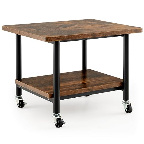 Tangkula 2-Tier Printer Stand, Under Desk Rolling Printer Cart - color: Rustic Brown, size: 2-Tier