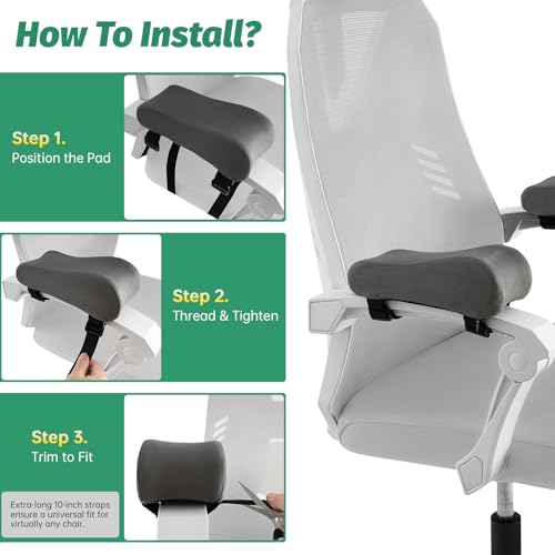 xiaomubiao Armrest Cushion for Office Chair (Set of 2), Memory Foam Chair Arm Rest Support Pads, Elbow Pressure Relief Armrest Cushion for Gaming Chair with Non-Slip Straps, Washable Cover