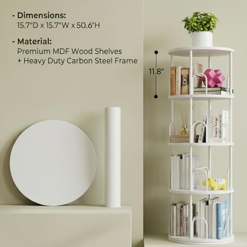 4 Tier White Rotating Kids Bookshelf Tower, Small Narrow Corner Book Shelf For Childrens, Toddler, Nursery Bookcase For Toy, Dispaly white shelves For Bedroom Living Room Office Kitchen Shelf Tower - color: White, size: 4 Tiers
