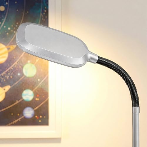 Brightech Litespan Titanium Silver LED Floor Reading Lamp, Energy Efficient, Adjustable Standing, 850-950 Lumens, 12W, 3-Year Warranty - color: Titanium Silver