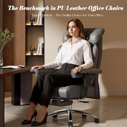 Efomao Big and Tall Executive Office Chair 400lbs, Heavy Duty Computer Chair with 24" Extra Wide 6.1" Spring Cushion, 3" Height Adjustable Armrests, Desk Chair with Footrest, Grey - color: 3060-grey
