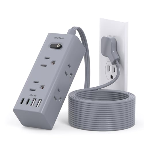 10Ft Extension Cord with Multiple Outlets,Flat Plug Power Strip Surge Protector with 10 Ft Long Cord,6 Outlet 4 USB Ports (2USB C),Multi Outlet Wall Plug for Travel,College,Dorm Essentials-Grey - color: Grey, size: 10FT