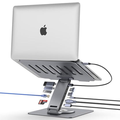 Laptop Docking Station for MacBook Pro/Air/Dell/HP/Surface HC 11-in-1 USB C Hub 360°Rotatable Laptop Stand with USB Hub 4K HDMI USB 3.0 PD100W 3.5mm Audio Jack RJ 45 TF/SD Reader Universal Laptop Dock - color: For Laptop 7-15.6 inches 11-in-1 Pro Max