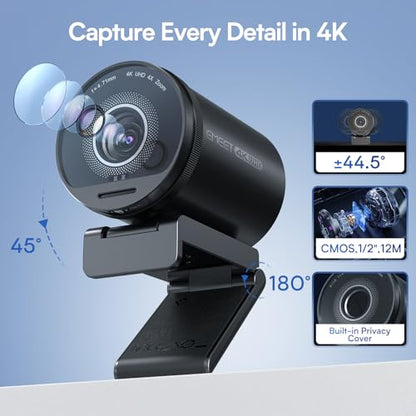 EMEET SmartCam S800 4K Webcam for Streaming, 1/2'' Sensor, Supports HDR - style: S800 1/2" Sensor Dual Autofocus