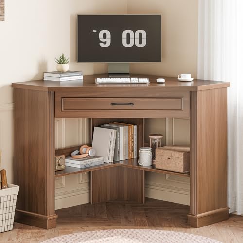 SEDETA Farmhouse Corner Desk for Small Space, White Small Computer Desk - color: Brown, size: Triangular desk
