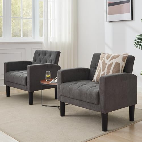 Upholstered Accent Chairs Set of 2, Tufted Armchairs for Living Room - color: Dark Grey