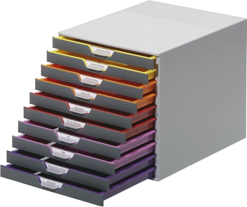Durable Varicolor 10 Drawer Unit - Gray Desktop Drawer Set with 10 Color Coded Draws - Letter to Folio Size Files - Perfect for Storing Documents and Paper Work - style: 10-Drawer