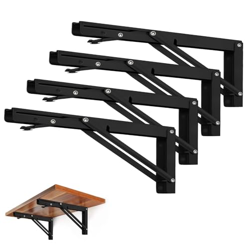 Storystore Folding Shelf Brackets - 18 Inch Heavy Duty Metal Collapsible Shelf Bracket for Bench Table, Shelf Hinge Wall Mounted Space Saving DIY Bracket, Max Load: 150 lb (4 PCS, Black) - size: 18 Inch 4 PCS