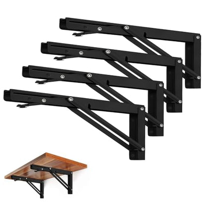 Storystore Folding Shelf Brackets - 18 Inch Heavy Duty Metal Collapsible Shelf Bracket for Bench Table, Shelf Hinge Wall Mounted Space Saving DIY Bracket, Max Load: 150 lb (4 PCS, Black) - size: 18 Inch 4 PCS