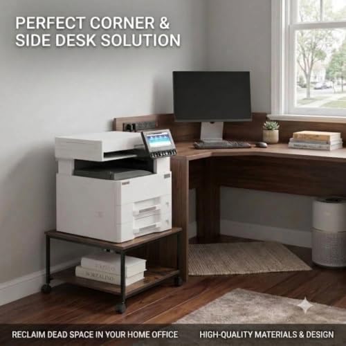 2-Tier Under Desk Printer Stand, 19.5" x 19.5" Large Rolling Printer Cart - color: Wood, size: 2-Tier