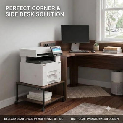 2-Tier Under Desk Printer Stand, 19.5" x 19.5" Large Rolling Printer Cart - color: Wood, size: 2-Tier